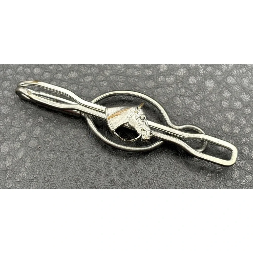 Vintage Horse Head Equestrian Metal Tie Bar Clip Southwestern Silver Tone
